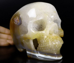 Gemstone 6.1" Agate Geode Carved Crystal Skull, Realistic, Crystal Healing