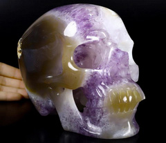 Lifesized 7.7" Amethyst & Agate Geode Carved Crystal Skull, Realistic, Crystal Healing