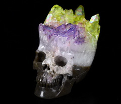 2.3" Rainbow Aura Quartz Druse Carved Crystal Skull, Realistic, Crystal Healing