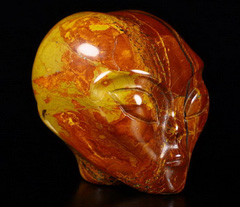 2.0" Yellow Leaves Stone Star Being Female Alien Crystal Skull Companion, Hand Carved Gemstone Fine Art Sculpture,, Reiki Healing Stone Statue