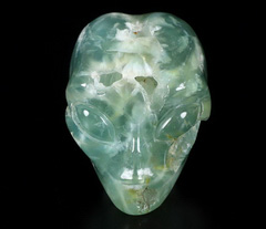 Gemstone 2.0" Prehnite Carved Crystal Female Alien Skull, Crystal Healing