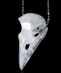 Gemstone 1.4" Moonstone Carved Crystal Raven Skull Pendant, Crystal Healing