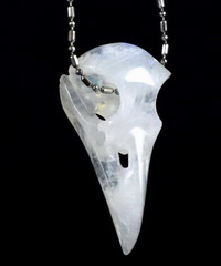 Gemstone 1.3" Moonstone Carved Crystal Raven Skull Pendant, Crystal Healing