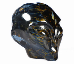 Gemstone 1.7" Flash Pietersite Carved Crystal Female Alien Skull, Healing
