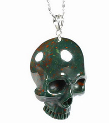Gemstone 1.7" Bloodstone Carved Crystal Skull, Realistic, Crystal Healing
