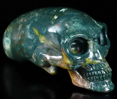 3.9" Bloodstone Carved Crystal Mayan Alien Skull, Kingdom of Crystal skulls