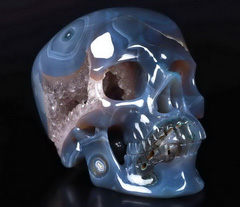 Amazing 7.6" Agate Amethyst Geode Carved Crystal Skull, Super Realistic, Crystal Healing