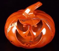 Halloween Jack Pumpkin Head 4.1" Red Jasper Carved Crystal Jack-O'-Lantern Skull, Healing