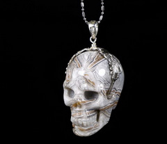 1.4" Red Crazy Lace Agate Carved Crystal Skull Pendat, Realistic, Crystal Healing