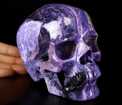 Gemstone 6.1" Russian Charoite Carved Crystal Skull, Super Realistic, Crystal Healing