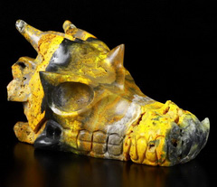 Gemstone 5.1" Bumble Bee Jasper Carved Crystal Dragon Skull, Crystal Healing