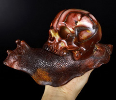 Giant 10.4" Mookaite Jasper Carved Crystal Skull With Snail Sculpture, Crystal Healing