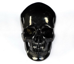 Huge 6.6" Jet Carved Crystal Skull, Super Realistic, Crystal Healing