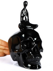 Original Design 6.7" Black Obsidian Carved Crystal Skull With Buddhism Seating Sculpture, Crystal Healing