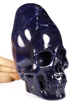 Huge 5.7" Sodalite Carved Crystal Incan Skull, Crystal Healing
