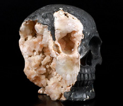 Nice 4.5" Harmotome Geode Carved Crystal Skull With Spine, Crystal Healing