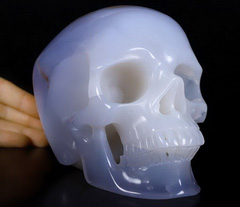 Gemstone 6.0" Blue Chalcedony Carved Crystal Skull,Super Realistic, Crystal Healing