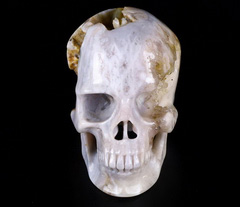 Nice 5.0" Sakura Agate Geode Carved Crystal Skull,Super Realistic, Crystal Healing