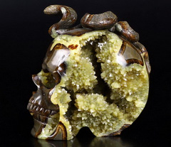 Amazing 4.6" Dragon Septarian Geode Stone Carved Crystal Skull & Egyptian Pharaoh Snake Sculpture, Crystal Healing