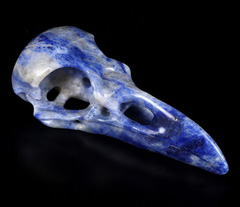 4.5" Sodalite Carved Crystal Raven Skull Pendant, Crystal Healing