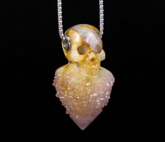1.5" Amethyst Druse Carved Crystal Skull Pendant, Crystal Healing