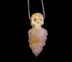 1.8" Amethyst Druse Carved Crystal Skull Pendant, Crystal Healing