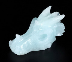 Gemstone 2.4 Aquamarine Carved Crystal Dragon Skull, Pendant,, Crystal Healing