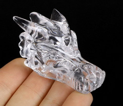 Clear 2.1" Quartz Rock Crystal Carved Crystal Dragon Skull Penadant, Crystal Healing