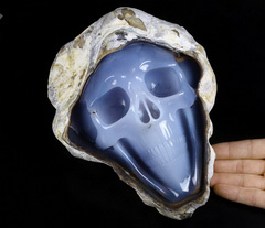 Amazing Huge 8.6" Blue Chalcedony Carved Crystal Skull Sculpture, Crystal Healing