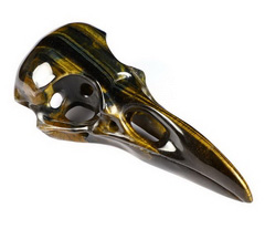 Flash 4.7" Tiger Eye Carved Crystal Raven Skull Pendant, Crystal Healing