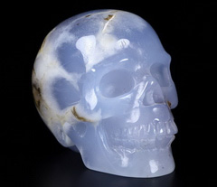 GEMSTONE 2.4" Blue Chalcedony Carved Crystal Skull, Realistic, Crystal Healing