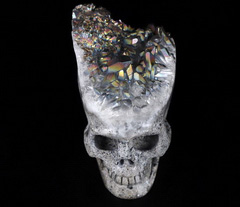 2.5" Rianbow Quartz Rock Crystal Druse Carved Crystal Skull, Realistic, Crystal Healing