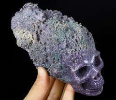 GEMSTONE 6.3" Purple Grape Agate Carved Crystal Skull Sculpture, Crystal Healing