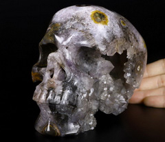 Huge 6.0" Amethyst & Agate Geode Carved Crystal Skull, Super Realistic, Crystal Healing