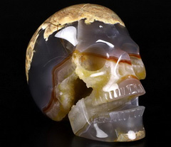 Huge 5.0" Dinosaur Egg Agate Geode Carved Crystal Singing Skull, Crystal Healing