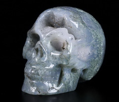 2.0" Green Moss Agate Geode Carved Crystal Skull, Realistic, Crystal Healing