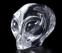 Clear Cute 1.7" Quartz Rock Crystal Carved Crystal Female Alien Skull, Crystal Healing
