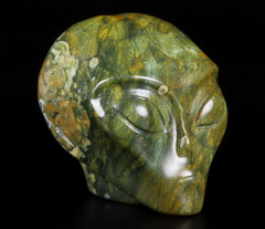2.0" Rainforest Jasper Carved Crystal Female Alien Skull, Crystal Healing