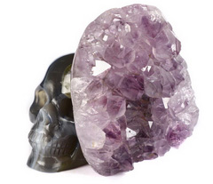 2.8" Amethyst & Agate Druse Carved Crystal Skull, Realistic, Crystal Healing