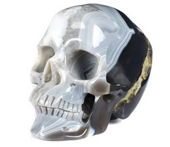 5.0" Gray & White Agate Carved Crystal Skull,Super Realistic, Crystal Healing