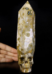 Huge 7.9" Ocean Jasper Carved Crystal Skull, Wand/Point, Crystal Healing