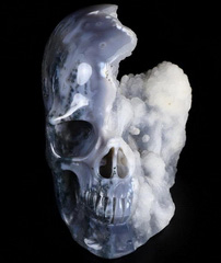 Nice 4.5" Green Moss Agate Geode Carved Crystal Skull Sculpture, Crystal Healing