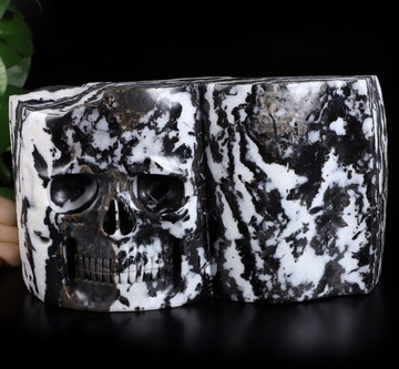 New 8.6" Zebra Stone Carved Crystal Book Skull Sculpture, Crystal Healing