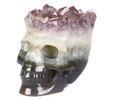 2.1" Amethyst & Agate Druse Carved Crystal Skull, Realistic, Crystal Healing