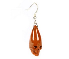 1 pcs 1.0" Red Jasper Carved Single Crystal Skull Earring, Crystal Healing