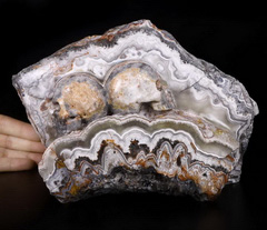 Nice 8.5" Red Crazy Lace Agate Carved Crystal Double Skull Sculpture, Crystal Healing