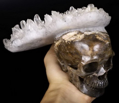 Huge 6.3" Quartz Rock Crystal Druse Carved Crystal Skull, Realistic, Crystal Healing