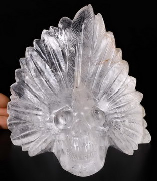 Original 6.1" Quartz Rock Crystal Carved Crystal indians Skull Sculpture, Crystal Healing