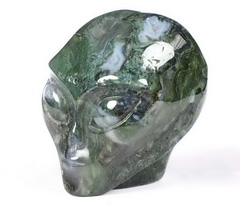 Cute 2.0" Green Moss Agate Carved Crystal Female Alien Skull, Crystal Healing