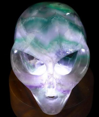 Huge 4.6" Rainbow Fluorite Carved Crystal Female Alien Skull, Crystal Healing